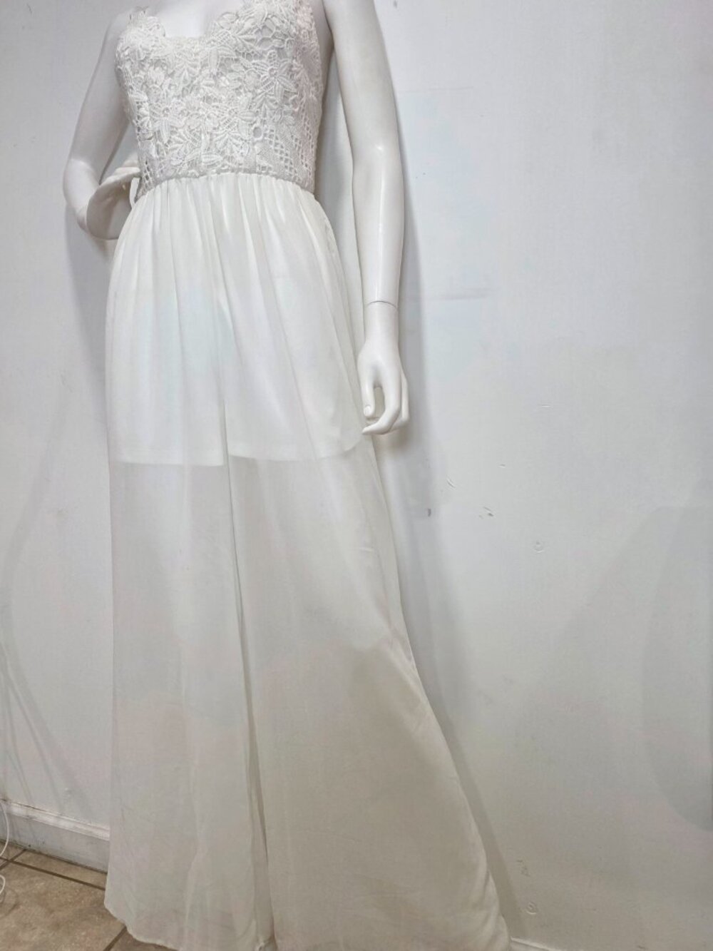 White Lace Flowing Wide Leg Jumpsuit - Picture 2 of 8